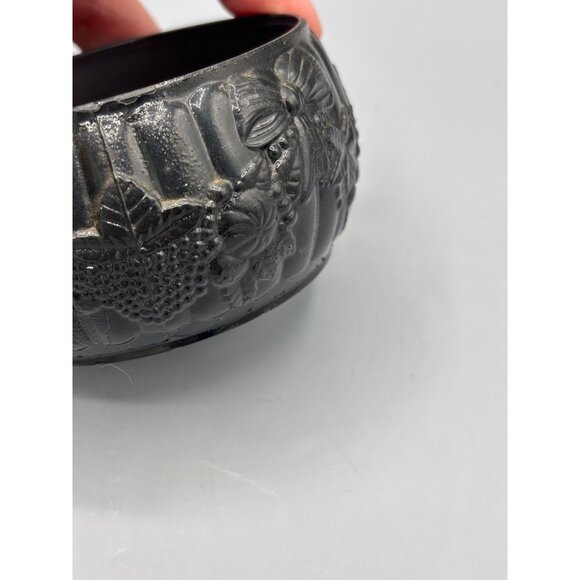 Vtg USSR Russian Black Plastic Trinket Box Floral Textured Lid - Picture 4 of 7